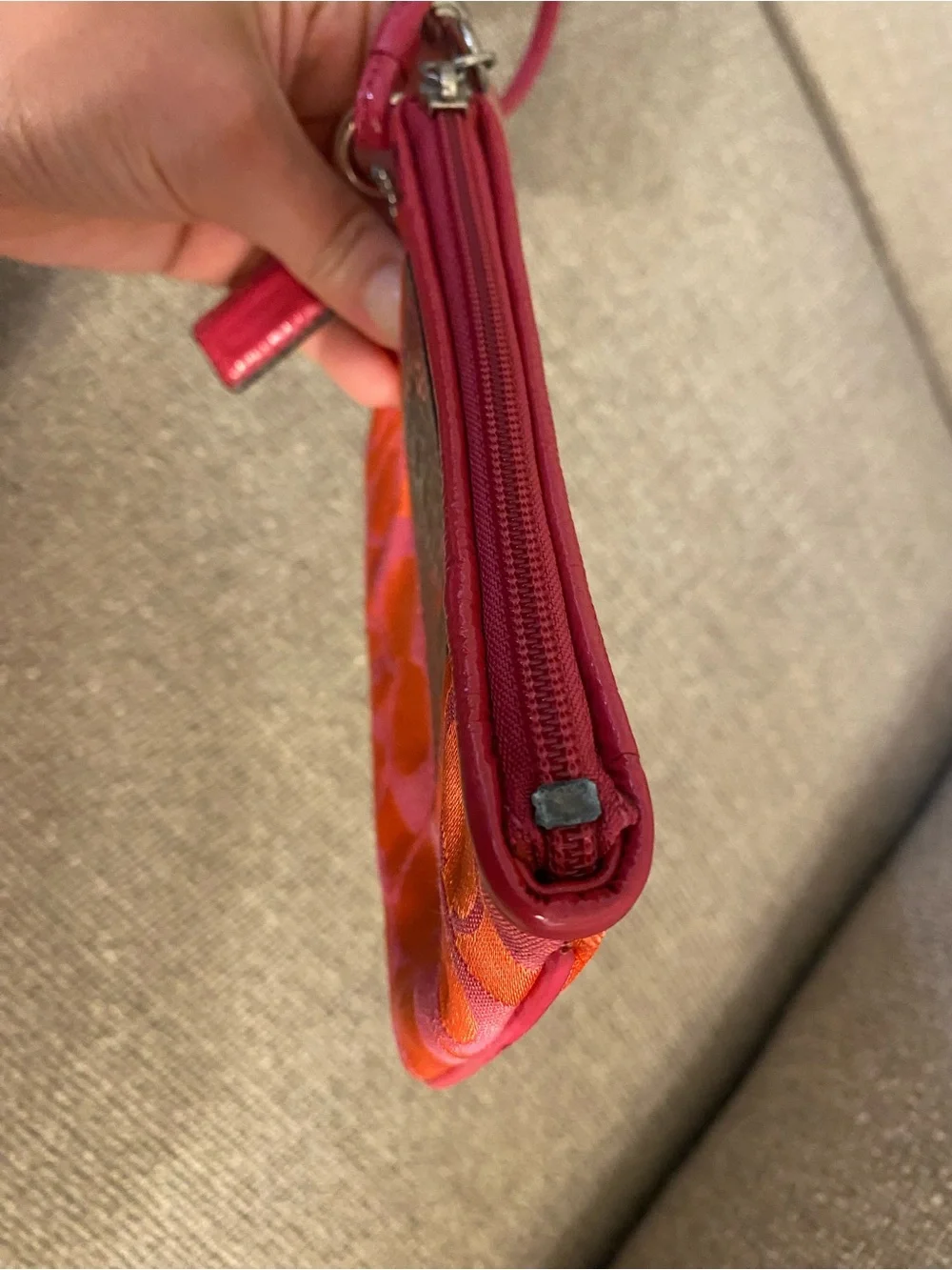 COACH Orange & Pink Signature Zip POPPY Wristlet